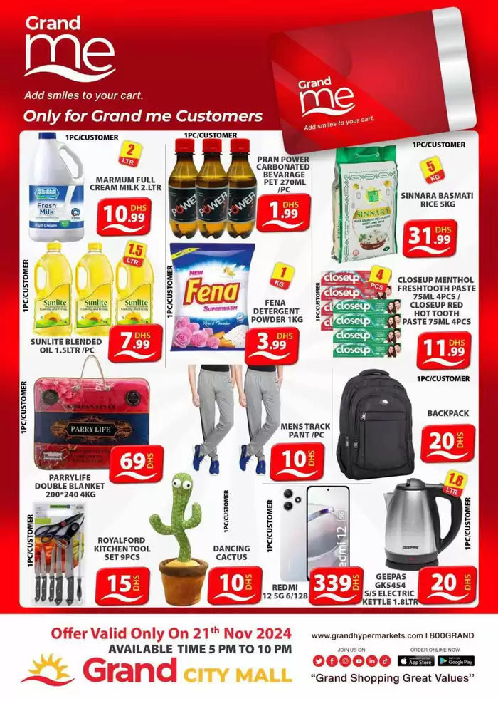 Grand Hyper Market catalogue in Sharjah | Grand Me Deals - Grand City Mall | 21/11/2024 - 21/11/2024