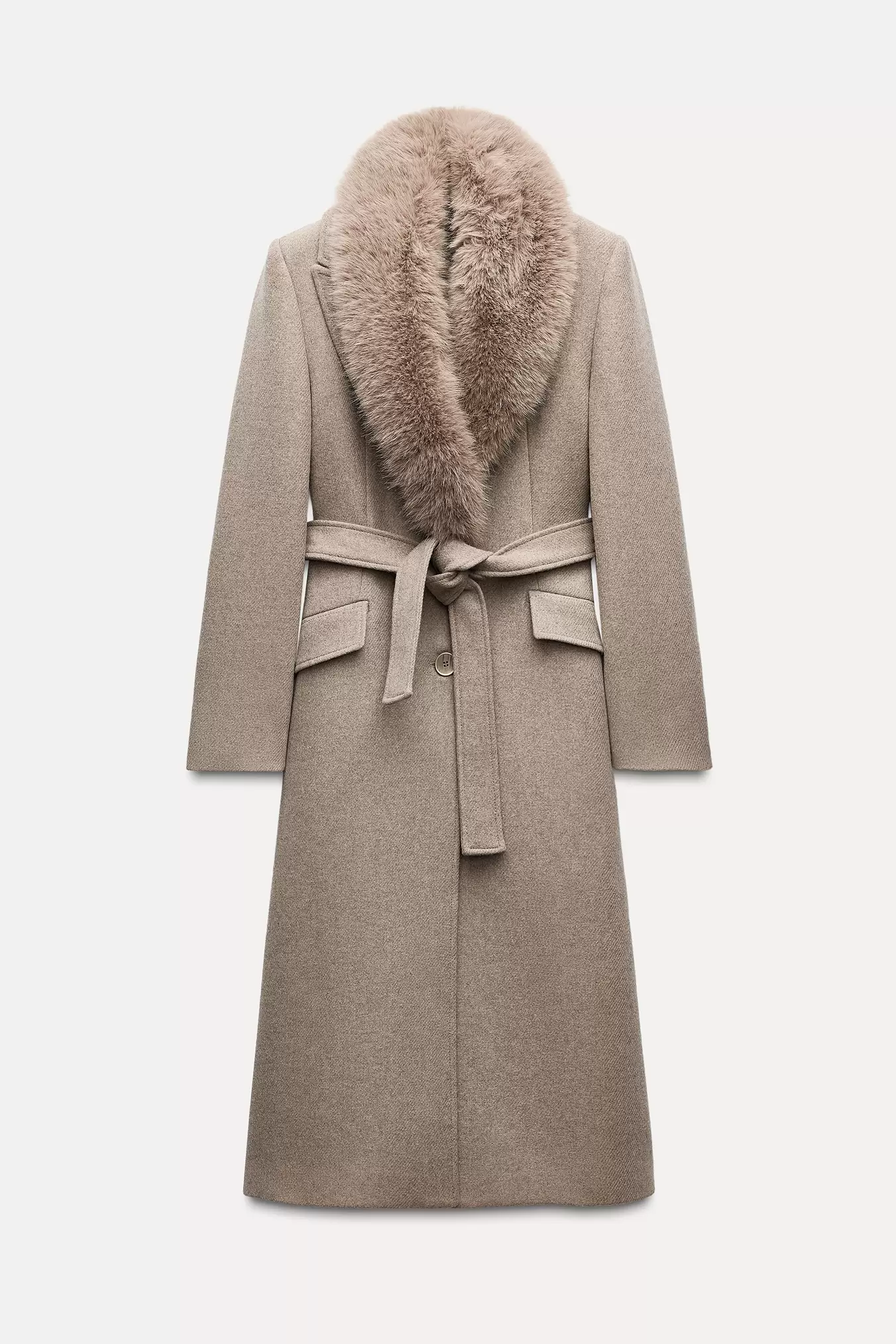 WOOL COAT WITH FAUX FUR LAPELS offers at 749 Dhs in Zara