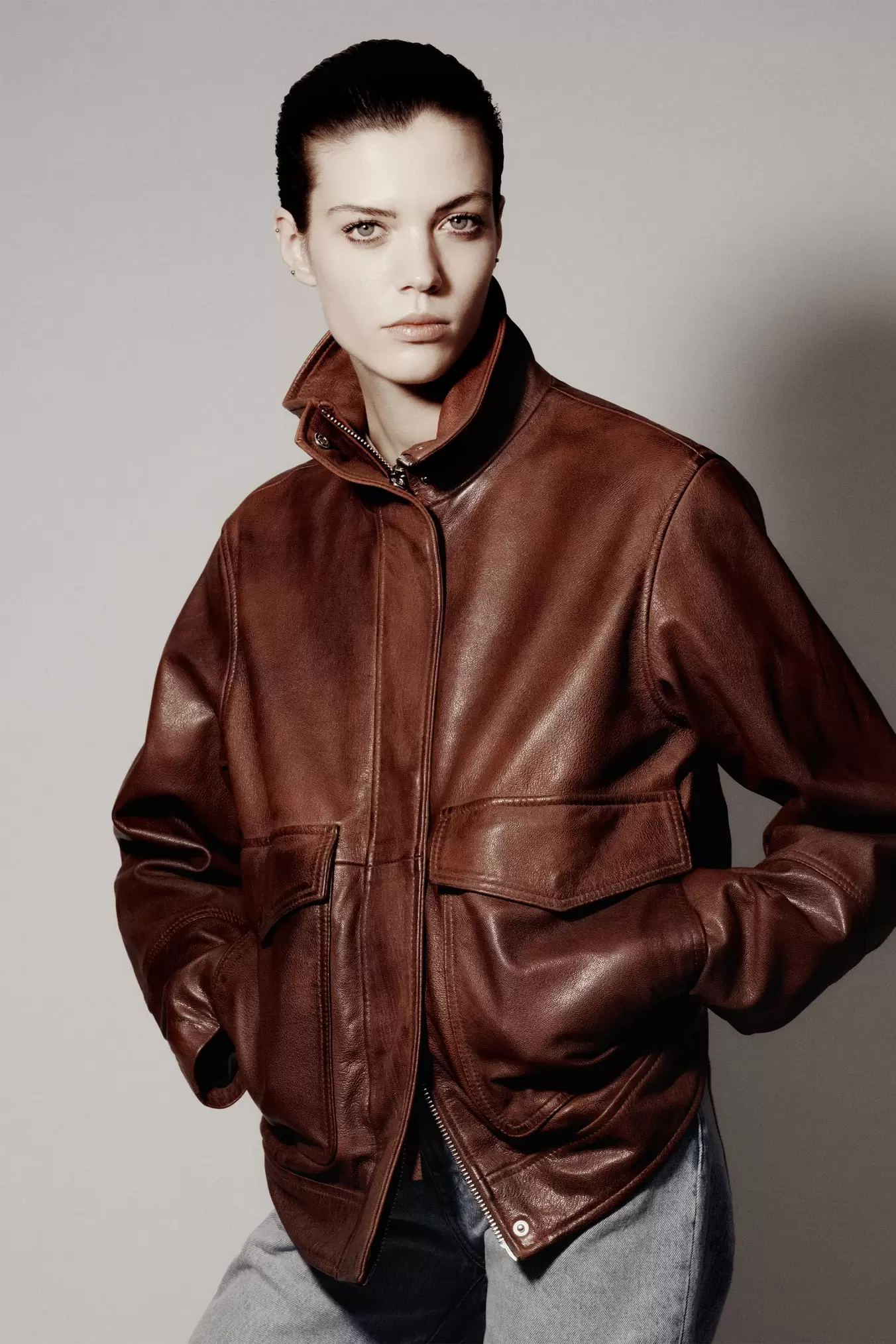 100% LEATHER BOMBER JACKET - ZW COLLECTION LIMITED EDITION offers at 1499 Dhs in Zara