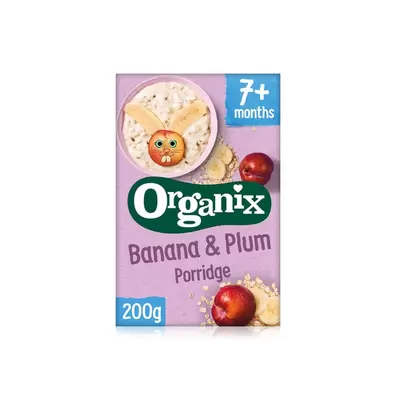 Organix banana & plum porridge 7+ months 200g offers at 30,5 Dhs in Spinneys