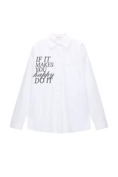Long sleeve shirt with pocket and slogan offers at 119 Dhs in Pull & Bear