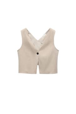 Pinstripe waistcoat with a criss-cross back offers at 89 Dhs in Pull & Bear