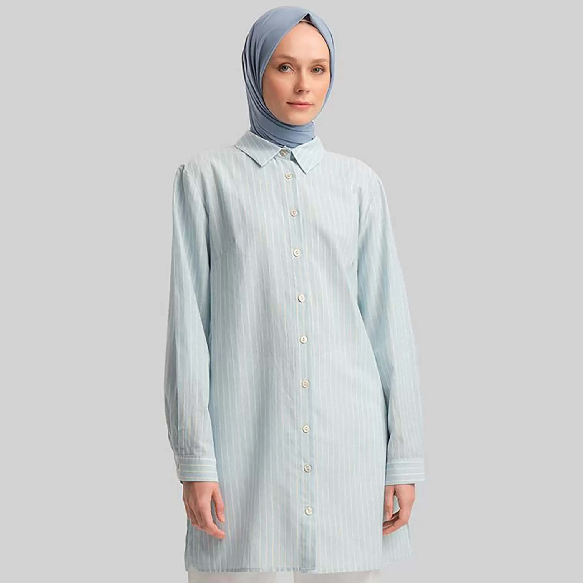 Armine Baby Blue Striped Collared Women's Tunic offers at 135 Dhs in Centrepoint