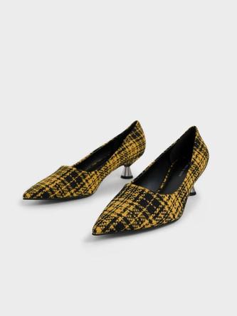 Checkered Spool Heel Pumps               - yellow offers at 175 Dhs in Charles & Keith
