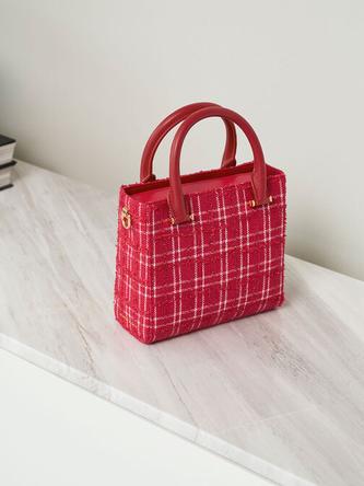 Georgette Tweed Square Tote Bag               - red offers at 375 Dhs in Charles & Keith