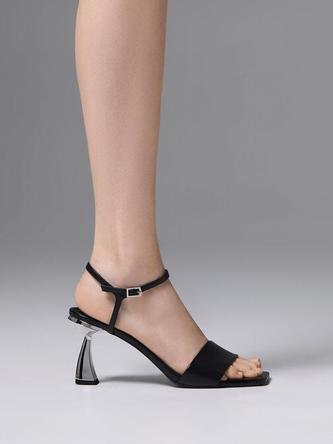 Open Toe Curved Heel Sandals               - black offers at 225 Dhs in Charles & Keith
