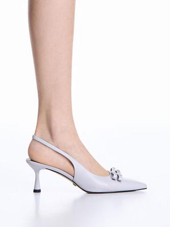Bow Crystal-Embellished Leather Slingback Pumps               - lilac offers at 425 Dhs in Charles & Keith