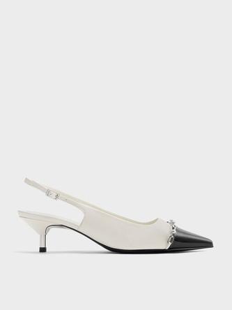 Patent Pearl Chain-Link Slingback Pumps               - white offers at 275 Dhs in Charles & Keith