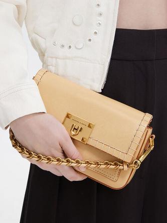 Circe Stitch-Trim Top Handle Bag               - beige offers at 375 Dhs in Charles & Keith