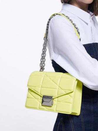 Blanche Chevron Chain Handle Bag               - butter offers at 375 Dhs in Charles & Keith