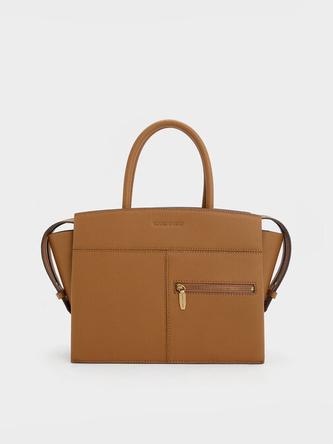 Anwen Trapeze Top Handle Bag               - chocolate offers at 450 Dhs in Charles & Keith