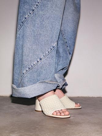 Interwoven Block Heel Mules  - chalk offers at 300 Dhs in Charles & Keith