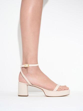 Thin-Strap Block Heel Sandals  - chalk offers at 250 Dhs in Charles & Keith