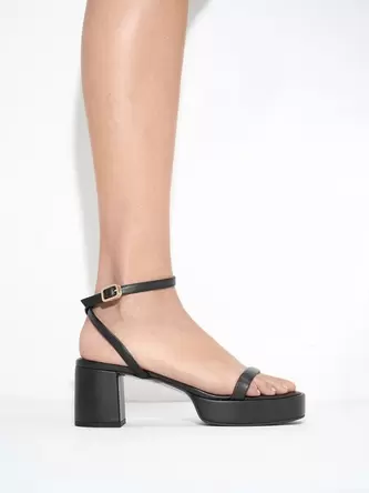 Thin-Strap Block Heel Sandals  - black offers at 250 Dhs in Charles & Keith