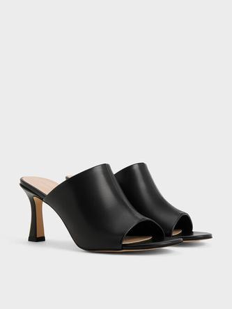 Round-Toe Heeled Mules  - black offers at 300 Dhs in Charles & Keith