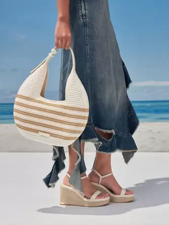 Ida Knitted Striped Hobo Bag  - sand offers at 375 Dhs in Charles & Keith