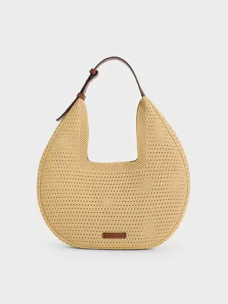 Ida Knitted Hobo Bag  - beige offers at 375 Dhs in Charles & Keith