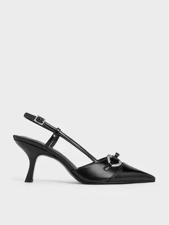 Metallic-Accent Slant-Heel Slingback Pumps  - black box offers at 300 Dhs in Charles & Keith