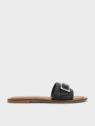 Buckled Slide Sandals  - black offers at 175 Dhs in Charles & Keith