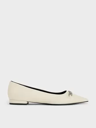 Chain-Link Pointed-Toe Ballet Flats  - chalk offers at 200 Dhs in Charles & Keith