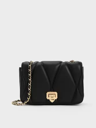 Arwen Quilted Shoulder Bag  - black offers at 300 Dhs in Charles & Keith