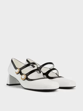 Pearl-Buckle Two-Tone Mary Jane Pumps  - white offers at 300 Dhs in Charles & Keith