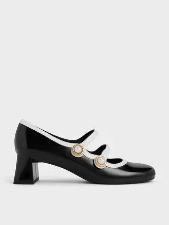 Pearl-Buckle Two-Tone Mary Jane Pumps  - black box offers at 300 Dhs in Charles & Keith