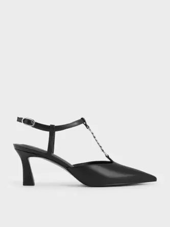 T-Bar Chain-Link Pointed-Toe Pumps  - black offers at 300 Dhs in Charles & Keith