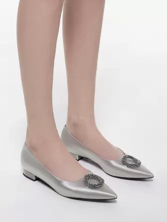 Recycled Polyester Beaded Circle Flats  - silver offers at 325 Dhs in Charles & Keith