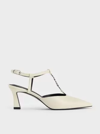 T-Bar Chain-Link Pointed-Toe Pumps  - chalk offers at 300 Dhs in Charles & Keith