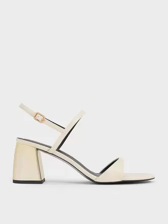 Metallic-Heel Slingback Sandals  - chalk offers at 275 Dhs in Charles & Keith