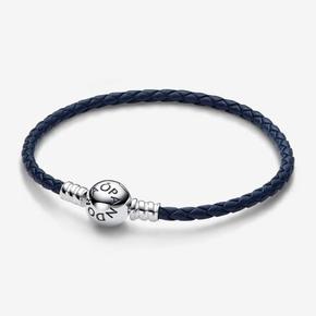 Pandora Moments Round Clasp Blue Braided Leather Bracelet offers at 245 Dhs in Pandora