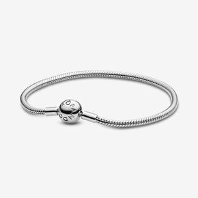 Snake chain silver bracelet with round clasp offers at 295 Dhs in Pandora