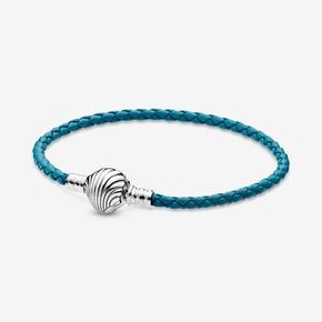 Pandora Moments Seashell Clasp Turquoise Braided Leather Bracelet offers at 245 Dhs in Pandora
