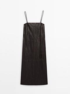 Crackled nappa leather midi dress - Limited Edition offers at 1799 Dhs in Massimo Dutti
