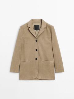 Suede leather blazer offers at 1749 Dhs in Massimo Dutti
