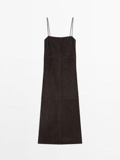Strappy suede leather midi dress offers at 1799 Dhs in Massimo Dutti