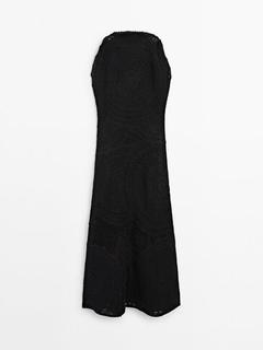Crochet midi dress with embroidery offers at 1699 Dhs in Massimo Dutti