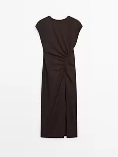 Midi dress with gathered side - Studio offers at 949 Dhs in Massimo Dutti