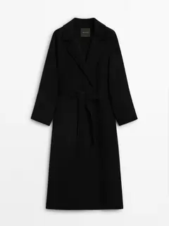 Long wool blend coat with belt offers at 1699 Dhs in Massimo Dutti