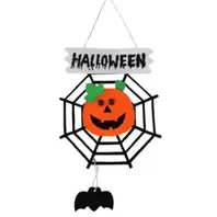 Halloween Wall Decoration With Spooky Black Bat And Orange Pumpkin Face In Spider Web offers at 7,2 Dhs in Day to Day