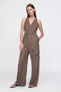 Recycled Velvet V-Neck Jumpsuit offers at 199 Dhs in Gap