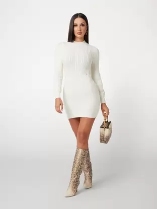 Cable knit sweater mini dress offers at 105 Dhs in Guess