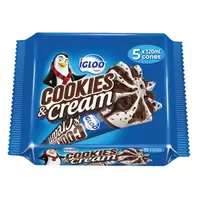 Igloo Cookies & Cream Ice Cream Cone 5 x 120 ml offers at 14,5 Dhs in Lulu Hypermarket